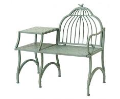 Panche da esterno Panca da giardino da 37,4 con tavolino a 2 livelli, panca for il tempo libero in cortile in ferro rustico retrò, sedia da tavolino da caffè con balcone in metallo verde antico Panch