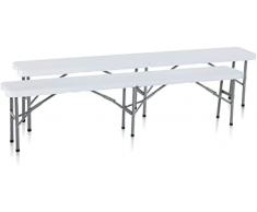 SF SAVINO FILIPPO Set 2X pezzi Panca panchina panchetta 183X25H44cm pieghevole in dura resina di plastica bianca con 3 gambe in ferro e metallo richiudibile per tavolo