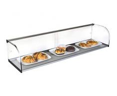 Vetrina espositiva bar vetro curvo base su tavolato plastificato colore Inox. 982 x 265 x 200 mm.