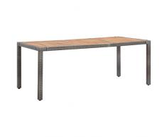 Tidyard Tavolo da Pranzo per Esterno in Polyrattan e Legno Massello di Acacia,Tavolo da Giardino Quadrato in Rattan e Legno,Tavolo da Esterno in Rattan e Legno,Tavolo da Giardino in Rattan e Legno