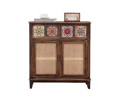 Armadietto in Rattan, Armadietto in Accento Scarpiera Armadietto per Ingresso, con Armadietto con Ante in Rattan Decorato per Cucina Sala da Pranzo Soggiorno Corridoio Ufficio Ingresso Camera da Letto