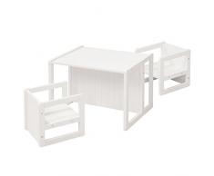 roba Set Tavolo + 2 Sgabelli per Bambini - Convertibile in Panca - Stile Country – Mobili per Bambini – 3 Altezze – Multifunzionale - Legno Laccato Bianco