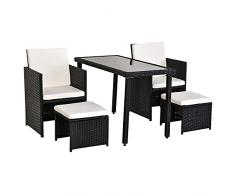 Outsunny Set Mobili da Giardino in Rattan 5 Pezzi Tavolo 2 Sedie 2 Poggiapiedi con Cuscini Combinabili a Rettangolo