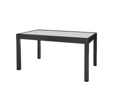 LOLAhome Tavolo da pranzo allungabile Thais in alluminio e vetro temperato nero da 135 x 90 x 74 cm