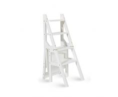 Sedia pieghevole Sedia Multifunzione in Legno massello Sedia da casa Due Usi per Scale Sedia Mobile a 4 gradini Scaletta Sgabello (Colore : Bianca)