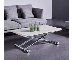 VOLERO, Tavolo Trasformabile Salvaspazio, Meccanismo Saliscendi, Modello Ulisse Medium, Top in Legno Color Bianco Antico, Struttura in Acciaio Color Argento.