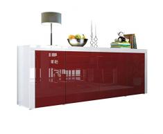 Vladon La Paz V2 Credenza, mobile con 2 ante, 2 cassetti e 2 ante a ribalta, bianco lucido/bordeaux lucido/bianco lucido (200 x 72 x 35 cm)