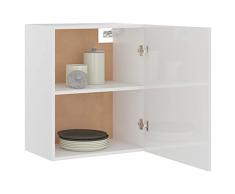 Pensile Cucina Bianco Lucido, Armadio Sospeso da Parete con Ante e Ripiano, Armadietto Cucina da Muro per Sala da Pranzo Cucina Bagno, Truciolato, 50 x 31 x 60 cm