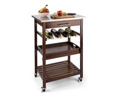 Klarstein Vermont Carrello da Cucina Portavivande (60 x 86 x 40 cm, 3 Piani con Cassetto, Realizzazione In Legno, Piastra Di Lavoro, Porta Bottiglie) Acciaio inox