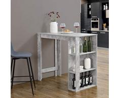 [en.casa] Bancone Tavolo Alto da Bar 120 x 60 x 105,5 cm Penisola Cucina con 3 Ripiani - Effetto Cemento