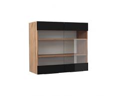 Vicco pensile in vetro mobile cucina mobile cucina Fame-Line rovere nero 80 cm moderno lucido