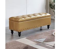 PANCA OTTOMANA PORTAOGGETTI Moderna In Finta Pelle,Panca Portaoggetti Trapuntata Rettangolare,Panca Per Scarpe Da Ingresso Con Gambe In Legno Per Corridoio Camera Da Letto Soggiorno-Oro 60x4