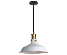 Lampada a Sospensione E27 Vintage Industriale Lampada da soffitto Retro Interni Lampadario Ø27cm Plafoniera E27 Metallo Per Cucina Camera da letto Sala Da Pranzo (Bianco)