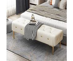 CJGKDJS Lussuosa Panca Fine Del Letto, Panca Imbottita in Pelle Panca Camera da Letto Con Gambe Dorate, Panca Ingresso, Panca Moderna, Bianco, 100X40X43 Cm