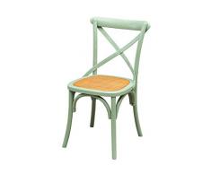 Biscottini Sedia Thonet in massello di Frassino e Seduta Rattan Finitura Celeste Anticato L48xPR52xH88 cm