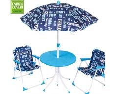 Enrico Coveri Collection Set da Giardino per Bambini Composto da Tavolino, Ombrellone e 2 sedie Pieghevoli - Colore: BLU