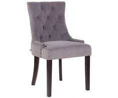 CLP Poltrona Pranzo Aberdeen Stile Chesterfield in Velluto E Legno caucciù I Sedia Soggiorno Imbottita con Alto Schienale, Colore:Grigio, Colore della Cornice:Antico