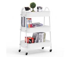 Lvhecforhm Carrello Portaoggetti a 3 Livelli, Carrello da Cucina, Carrellino Cucina Salvaspazio a 4 Ruote, Carrello di Servizio per Cucina Bagno Ufficio Biblioteca Salone, 43x30x76.5cm Bianco