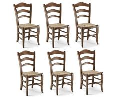 Sedia legno massello noce scuro seduta in paglia set da 6 montanara