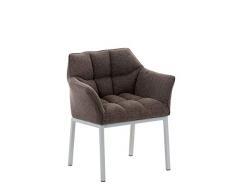 CLP Poltroncina Lounge Octavia In Tessuto I Sedia Da Salotto Imbottita I Sedia Soggiorno Design I Alt. Seduta 49 CM Marrone Terra Metallo Bianco Opaco
