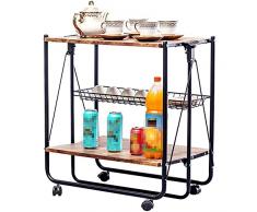 MNSSRN Carrello da Pranzo Pieghevole da Cucina, Carrello da Pranzo in Acciaio-Legno può Contenere Vino e Acqua Carrello da Pranzo Mobile da Cucina