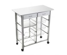 VERSA Leicester Carrello cucina e Portabottiglie con ruote e cassetti, Mobile cucina, Misure (A x L x l) 82 x 40 x 76 cm, Legno e metallo, Colore Bianco