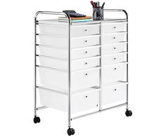 Yaheetech Carrello con Ruote Cassettiere di Stoccaggio con 12 Cassetti Plastica Portaoggetti per Ufficio/Sala da Pranzo/Cucina/Dispensa/Soggiorno Bianco