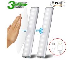 Led Armadio Sensore Movimento Luce, Wireless Luci Notturne Barra Lampada Guardaroba, Usb Batteria Ricaricabile Luce Emergenza, Striscia Magnetica Adesiva Luce per Armadio Scale Corridoio Cucina 2PCS