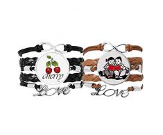 Ragazzo Ragazza Panchina Libro Patriottismo Cina Braccialetto Cinghia In Pelle Corda Ciliegia Love Wristband Doppio Set