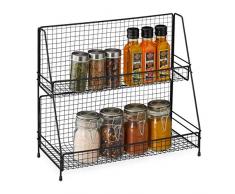 Relaxdays Portaspezie Salvaspazio da Cucina, 2 Mensole, Scaffale per Spezie Autoportante, Organizer in Metallo, Nero, Ferro, 1 pz, 6 Unità