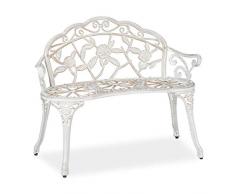 Relaxdays Panchina in Ghisa, 2 Posti, Rose, da Esterno, Terrazzo, Giardino, Ferro Stile Antico, 78x98x57cm, Bianco/Verde