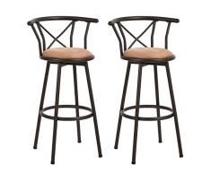 Homy Casa Industriale Sgabello da Bar, Set di 2 Sedie a 360° Rotazione con Seduta Imbottita Schienale Ergonomico Poggiapiedi Comodo, Robusta Struttura Sedia Vintage per Cucina Soggiorno, 63 cm