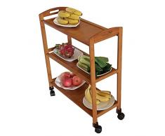 ZHAOHUI-Carrelli di servizio Cucina Legno Massiccio Carrello A 3 Piani Carrello di Stoccaggio Ripiani Guard Rails Maniglia, 3 Taglie (Color : Yellow, Size : 50 x 25 x 73 CM)