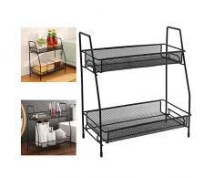 RECHCIGA Portaspezie in metallo da cucina, piano di lavoro, portaspezie con 2 ripiani, rimovibile, portaspezie da cucina, da tavolo, per spezie, per cucina, bagno