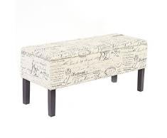 Mendler Panca Contenitore Renens Tessuto 36x95x44cm Avorio con Scritte