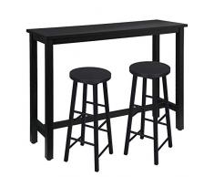 WOLTU Tavolo da Bar con 2 Sgabelli Alti Set Mobili da Bar Rettangolare Bancone per Cucina in Acciaio Legno BT30sz+BH130sz-2