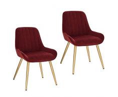 Lestarain 2x Poltroncina da Sala Pranzo Soggiorno Sedia da Scrivania per Cameretta con Schienale Poltrona in Velluto Gambe doro in Metallo Bordeaux LCNI73011-2