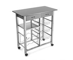 VERSA Leicester Carrello Cucina con Ruote, cassetti e portabottiglie, Carrello Portaoggeti, Carrellino Salvaspazio, Misure (A x L x l) 82 x 40 x 76 cm, Legno e Metallo, Colore Grigio