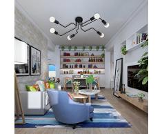 Lingkai Lampada da Soffitto Metallo Luce Pendente Lampadari Moderni E26/E27 per Sala da Pranzo, Isola Cucina, Camera da Letto, Soggiorno Nero 6 Basi di Lampadina(nessuna lampadina)