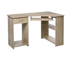 homcom Scrivania ad Angolo per Computer e PC con Ripiano Tastiera, Cassetto e Ripiani, per Cameretta o Ufficio, in Legno