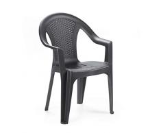Ischia Sedia monoblocco impilabile con schienale basso, effetto Rattan, Colore Nero (Antracite)