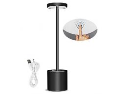 YIKUI Lampada da Tavolo Senza Fili, USB Lampada Ricaricabile da Scrivania per Esterni, 2 Modalità Luce LED Alluminio Regolabile 6000 mAh, per Casa e Ristorante, Terrazza (Nero)
