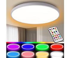 Plafoniera LED Soffitto 24W, Ø30cm RGB Plafoniere Lampada Dimmerabile con Telecomando, A Prova di Umidità, Insetti, Polvere per Soggiorno, Ufficio, Camera da Letto, Bagno, Cucina, Balcone, Corridoio