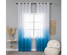 GIRASOLE HOME Coppia Tende Voile Semi Trasparenti Colore Sfumato Bianco e Azzurro Tenda per Soggiorno Camera Cameretta Cucina e Interni 2 Pannelli con Occhielli 140x275cm