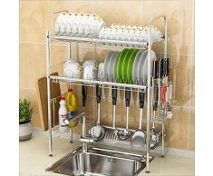 Piatto stendino in acciaio inox lavello scolapiatti scaffale di stoccaggio, piatto rack tagliere coltello bacchette titolare mensola da cucina, multi-stile opzionale (colore: argento,