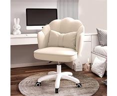 Altezza Regolabile Computer Sedia Poltrona per Cameretta,Velluto Petalo Sedia Scrivania A 360 Gradi Poltrona Girevole Moderno Sedia Vanity con Cuscino,Ragazze Casa Sedia Da Ufficio-Bianco a 60x63x71-8