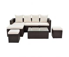 maozi Set di divani reclinabili combinati in Vimini in Vimini PE con mobili da Giardino con Tavolo in Vetro e sedie Regolabili