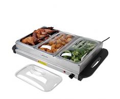 Jago Scaldavivande Elettrico per Buffet - Temperatura Regolabile 45-85°C, Acciaio Inossidabile, Coperchio Trasparente, Modello a Scelta - Chafing Dish, Buffet Server, Food Warmer (Set di 1, 3x2.5L)