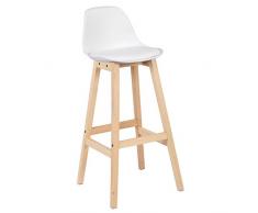 WOLTU BH44ws-1 Sgabello da Bar Sedia Alta Cucina Ristorante con Schienale Poggiapiedi Ecopelle Legno Moderno 1 Pezzo Bianco