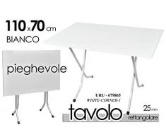 Giardicasa Tavolo TAVOLINO Rettangolare Pieghevole Piano Resina Bianco Struttura URU-679865